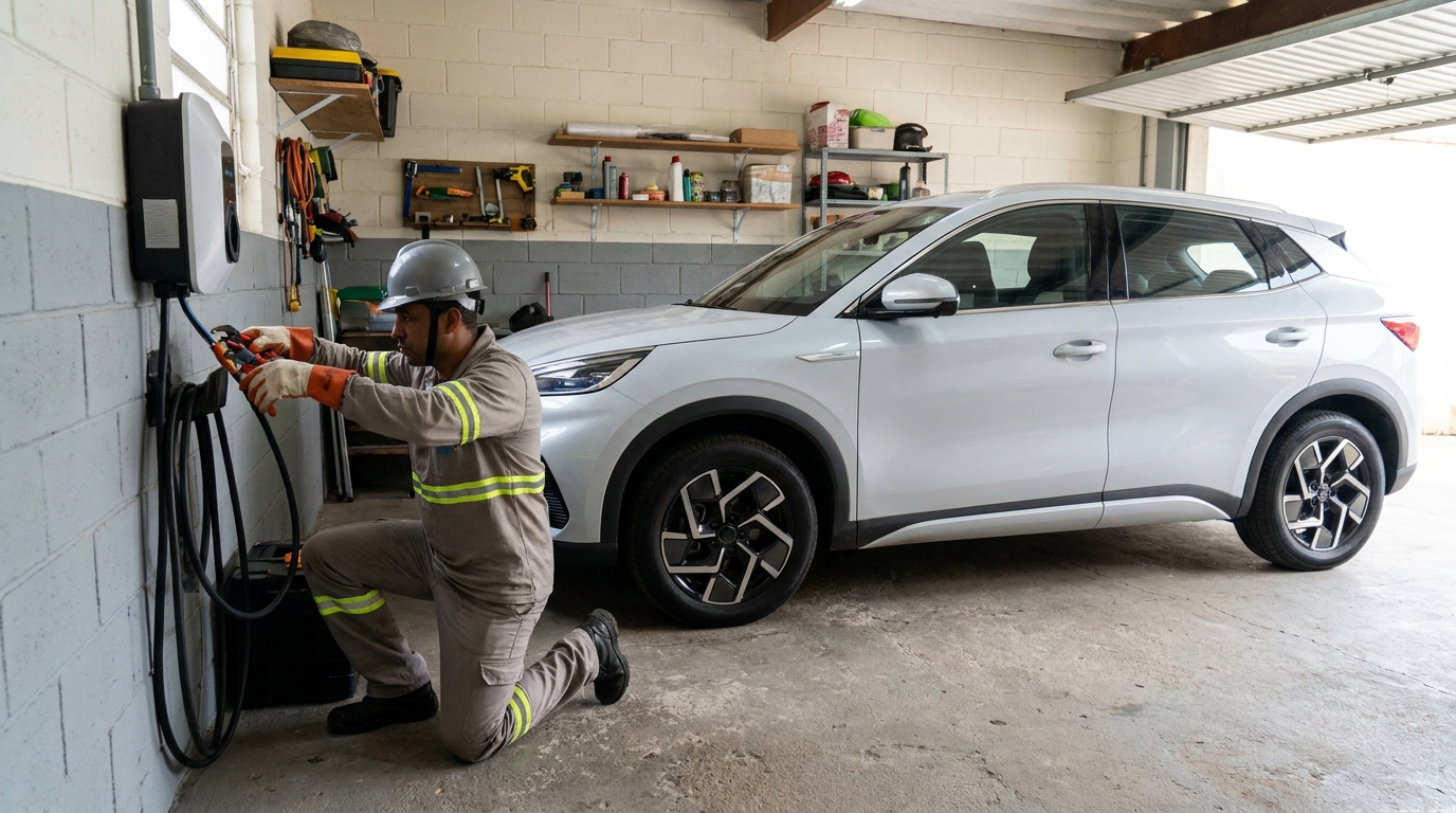 Eletricista instalando carregador de carro eletrico em Vila Velha‑ES